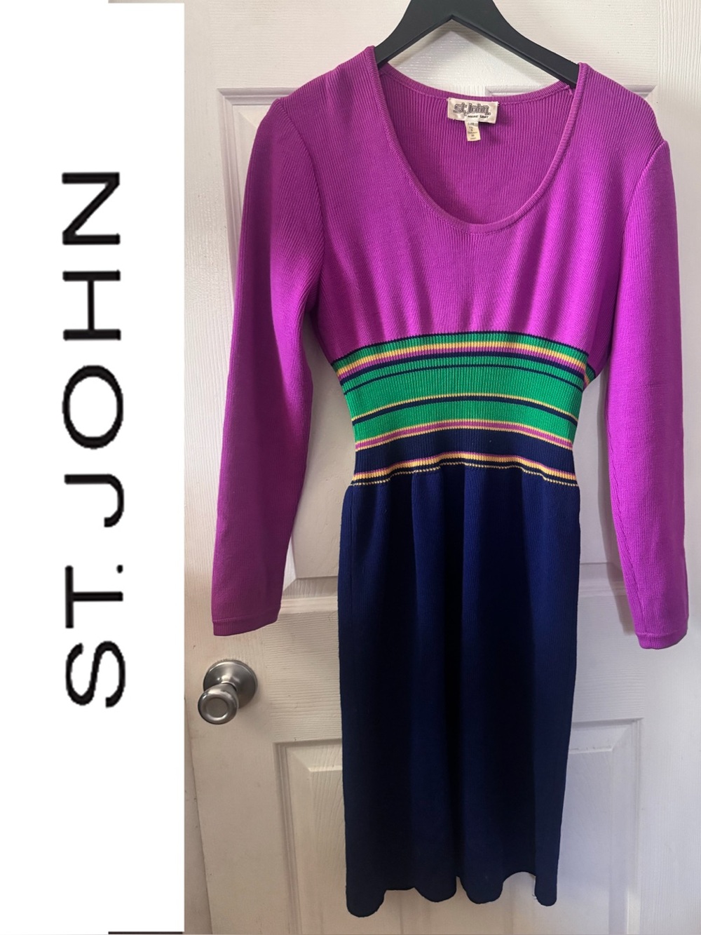 Vintage St. John by Marie Gray Colorblock Knit Dress Size 8